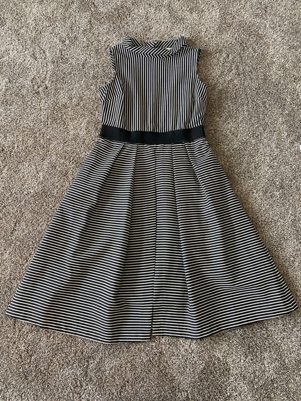 New York & Company Black and White Striped Sleeveless Fit-and-Flare Dress